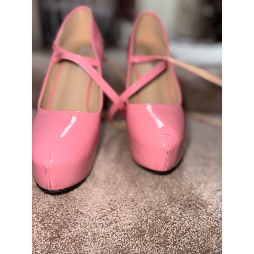 Pink Patent Cross-Strap Platform Heels - Picture 5 of 16